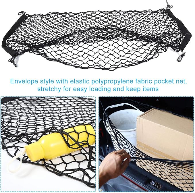 Voodonala 40 x 18 Inches Universal Mesh Envelope Trunk Cargo Storage Organizer Net Elastic Mesh Net Pickup Truck Bed Divider Compatible for Cars, Vans, Trucks and SUVs, for Jeep, for Dodge, for Toyota