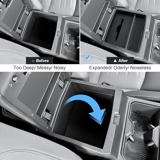 Double Layer 2024-2026 Tacoma Center Console Organizer for Toyota Tacoma (SR5/TRD Off-Road/TRD Sport/TRD Pro/Limited/Trailhunter),Durable ABS Plastic 2025 Tacoma Armrest Tray, Tissue Box Holder