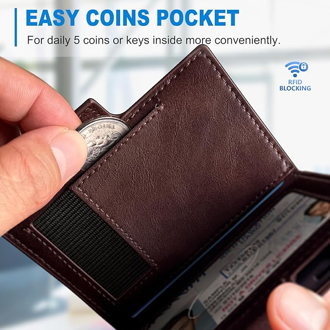 miyozi Wallet for Men with Money Clip Coins Pocket ID Window Gift Boxed,Slim Smart Front Pocket RFID Blocking Wallet Pop-up Card Holder in Magnetic Leather Flip 3.9"x 2.7"