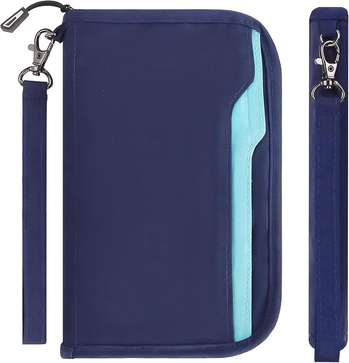 ZOPPEN Passport Holder Family RFID Passport Wallet, Passport Holder Women/Men, Travel Wallet Documents Organizer Zipper Case with Removable Wristlet Strap, Travel Essentials for Flying