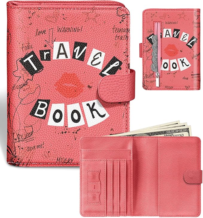 Slohif Passport Wallet Holder Cover for Travel - Women Men RFID Blocking Passport Book Case Protector, Pink Cute Lip Leather Personalized Organizer Slim Carrier Boarding Pass Cards Slots
