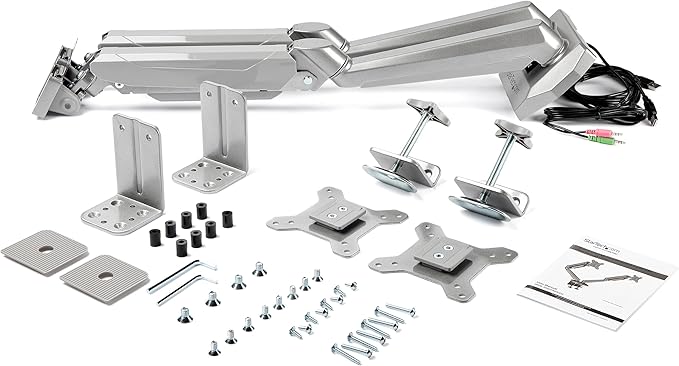 StarTech.com Desk Mount Dual Monitor Arm with USB/Audio, Desk Clamp Ergonomic VESA Mount for up to 32" (17.6lb/8kg) Displays