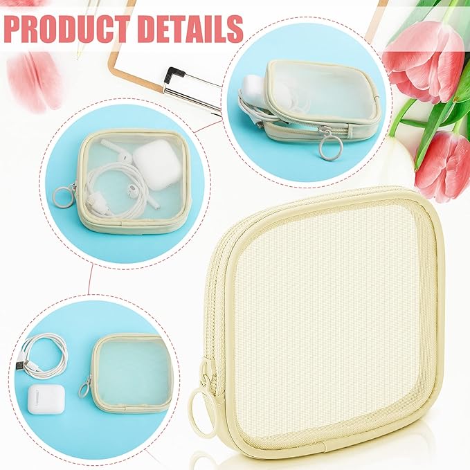 Weewooday 4 Pcs Mesh Makeup Bag Mesh Cosmetic Bag Travel Toiletry Pouch with Zipper Mini Makeup Cosmetic Purse for Daily Accessory(Small,Beige)