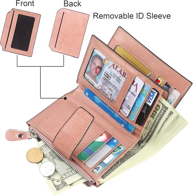 Lavemi Small Compact Women Wallet RFID Blocking Genuine Leather Bifold Purse with ID Windows