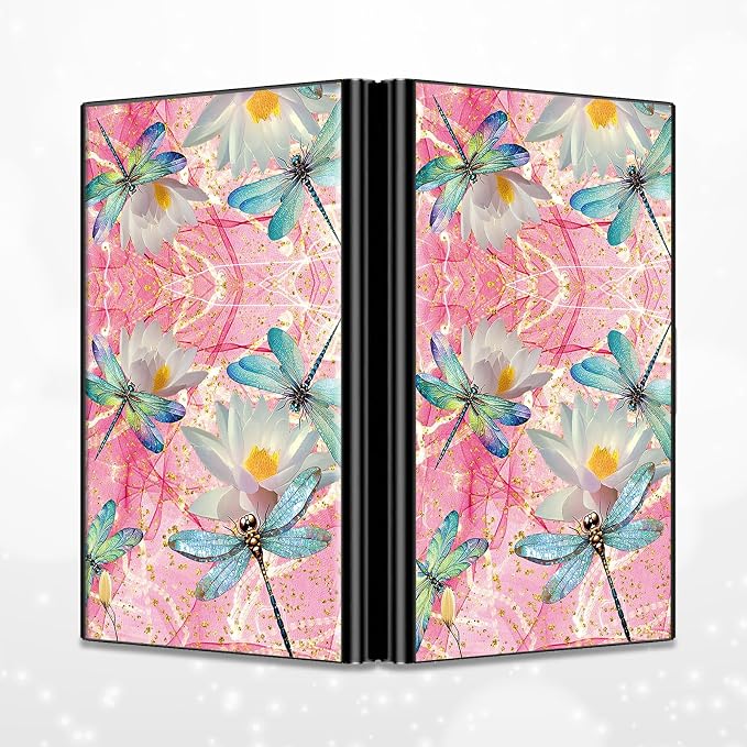 Slim Credit Card Holder, Pink Dragonfly RFID Blocking Metal Wallet for Men & Women, Aluminum Minimalist Hard Case Pocket-Sized Business Cards Organizer (Fits Up to 10 Cards)