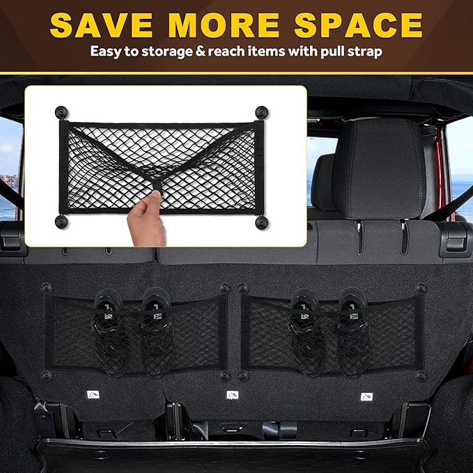 BUMBEE 2 Pcs Universal Elastic Mesh Netting Mesh Cargo Net, Envelope Netting, Elastic Pocket Pouch Bungee Organizer for Car Seat Back RV Wall Trunk, Hooks & Screws Included (23.6'' x 9.8'')