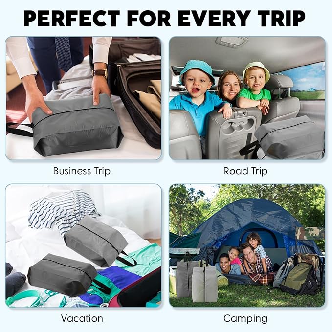 6 Pcs Travel Shoe Bags with Zipper Nylon Portable Waterproof Suitcase Shoe Organizer Packing for Golf(L,Gray)