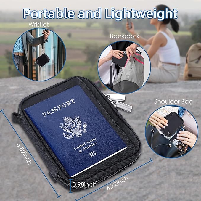 WALNEW Passport Holder for Travel - RFID Blocking Travel Wallet Essentials Organizer with Card Slots & Zipper Pocket (Women/Men)