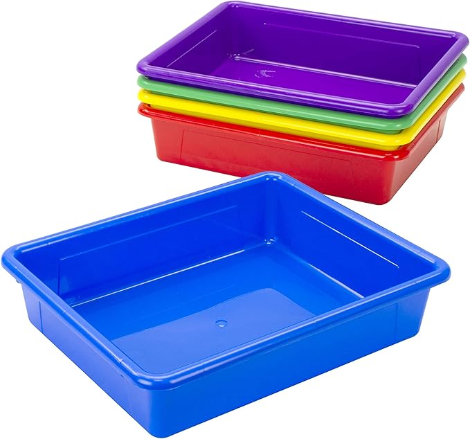 Storex Letter Size Flat Storage Tray – Organizer Bin for Classroom, Office and Home, Assorted Colors, 5-Pack (62514A05C)