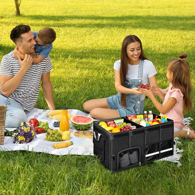 Car trunk organizer, Collapsible Multi-Compartments Car trunk Organizer with Shoes Storage Space, Reflective Strip, Perfect for Car & SUV (23.6 * 13.8 * 11.8 INCH)