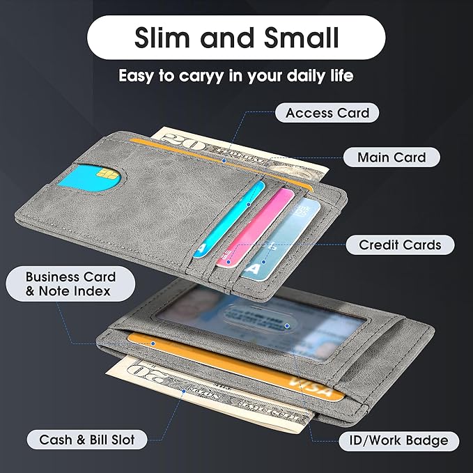 Slim Minimalist Wallet for Men,Front Pocket Wallet RFID Blocking Small Thin Credit Card Holder,ID Card Case Gift for Men Grey