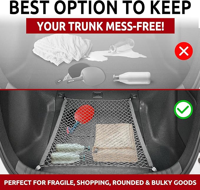Floor Style Automotive Elastic Trunk Mesh Cargo Net for Honda Civic LX EX-L Touring 2022-2025 - Premium Trunk Organizer and Storage - Luggage Net for Hatchback - Car Organizer for Honda Civic