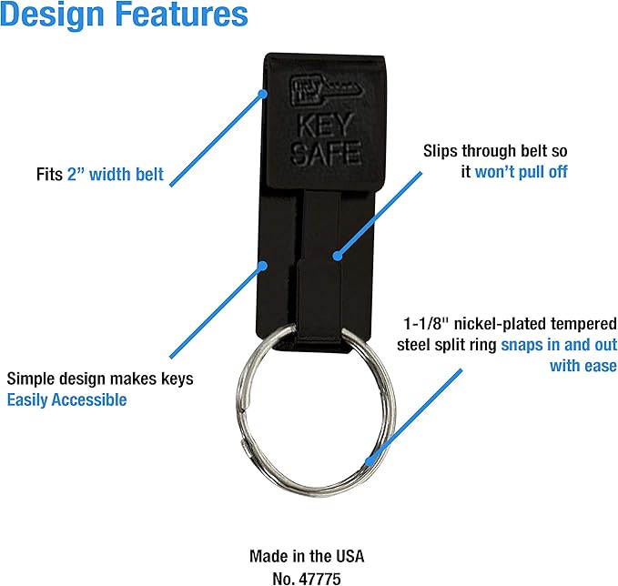 Lucky Line Key Safe Belt Key Ring Holder Slip On, Black Powder Coat, 1/Pk (47701)