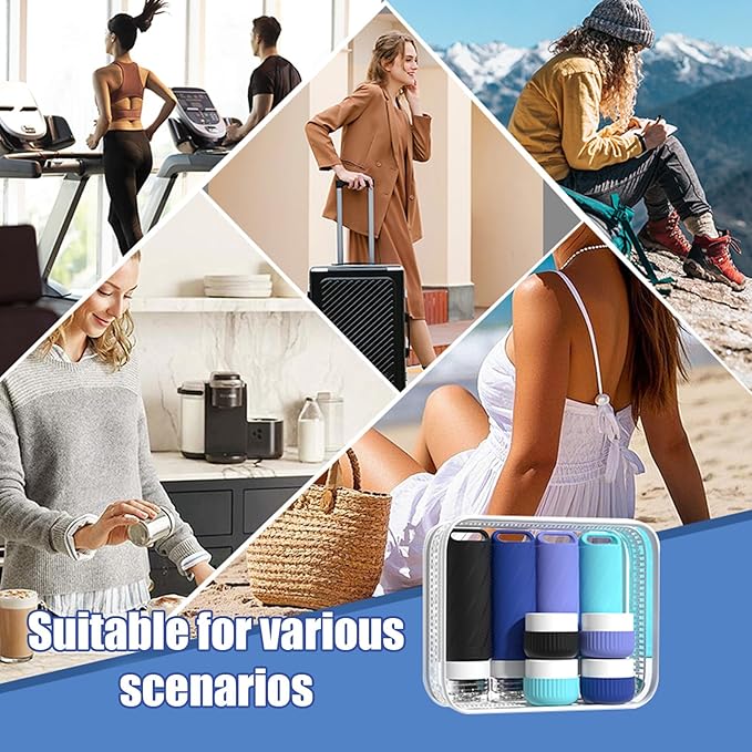 26 Pcs TSA Approved Travel Toiletry Bottles Set, Leakproof Silicone Refillable Travel Containers with Hanging Hole & Carabiner, Portable Essentials, for Shampoo Conditioner Lotion Body Wash