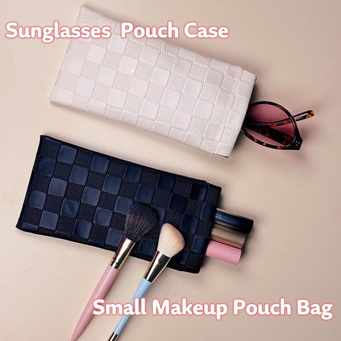 6 Pack 2 Sizes Small Makeup Bag for Purse, Checkered Snap Closure Pouches for Purse, PU Leather Coin Purse for Women, Mini Travel Organizer for Cosmetics Sunglasses Cash Lip Gloss Lipstick