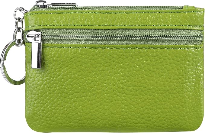 Women Genuine Leather Keychain Zipper Change Wallet Small Mini Pocket Size Coin Purse