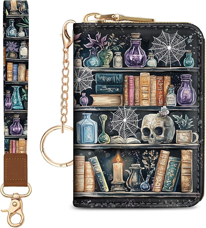 Credit Card Holder RFID Wallet, Small Card Holder Wallet for Women with Keychain Zipper, Funny Leather Print Credit Card Wallets Accordion Gift