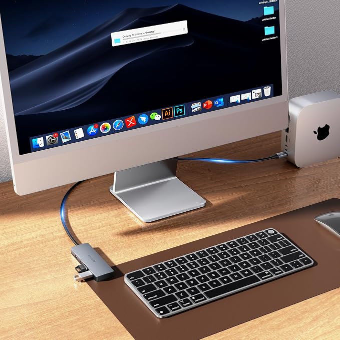 4FT USB C Hub 3.2 Multiport Adapter, 10Gbps Aluminium USB C to USB Hub with 2 USB-A & 2 Type-C Port, USB C Splitter for Thunderbolt, MacBook, Mac mini, Laptop, Desktop, etc.