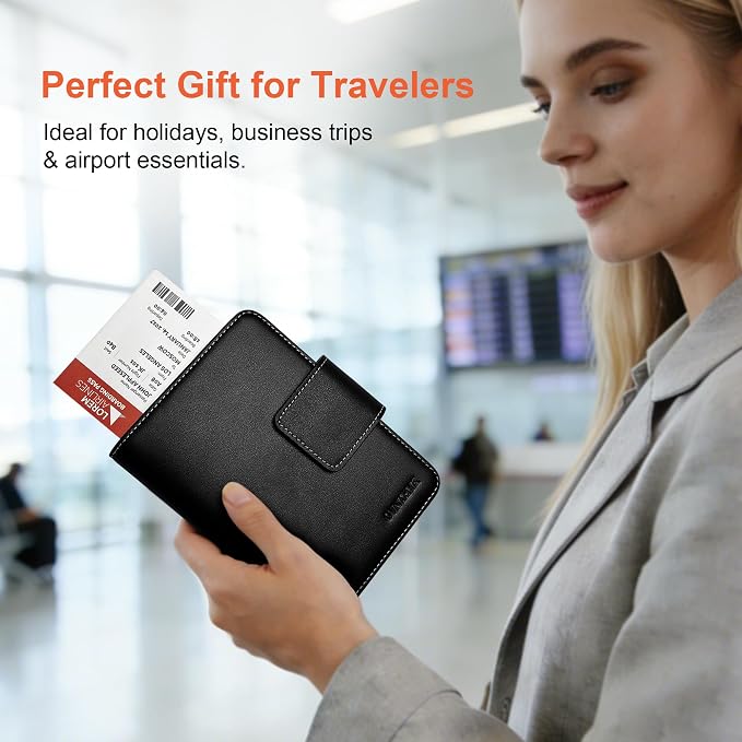 Passport Holder with Hidden AirTag Slot - RFID Blocking Leather Travel Wallet for Men & Women, Slim Anti-Loss Organizer