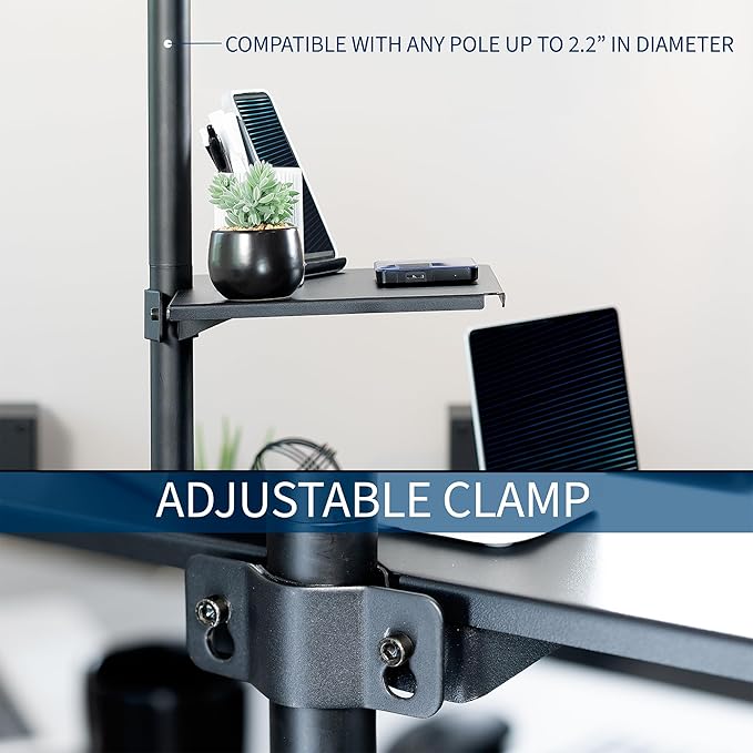 VIVO Universal Steel 14 x 10 inch Shelf Pole Mount for TV Cart, Attaches to 0.5” to 2.4” Poles, Speaker & Microphone Stands, Clamp-on Utility Storage Surface, Black, MOUNT-SF13P