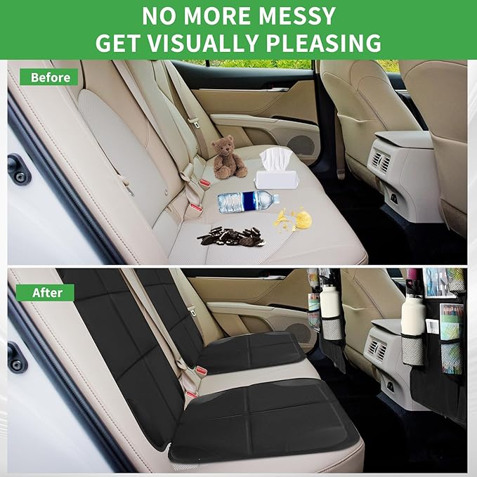 Aurelema 4 Pack Non-slip Car Seat Protector and Backseat Organizer Kick Mat with Tablet Holder, Large Waterproof Car Seat Protector with Storage Pockets for Leather and Fabric