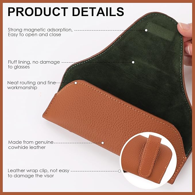 Magnetic Sunglass Holder for Car Visor Clip, Leather Car Glasses Holder, Visor Accessories Eyeglasses Holder Glasses Storage Case (02-Brown)