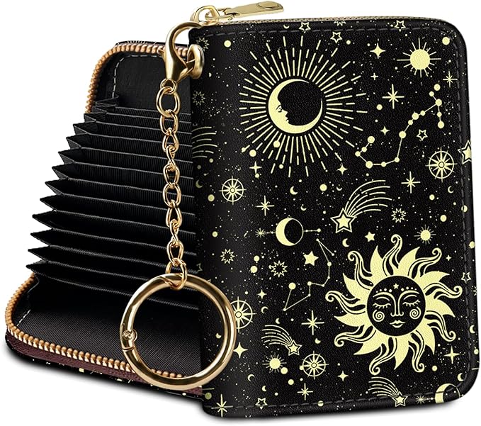 Credit Card Holder RFID Wallet, Small Card Holder Wallet for Women with Keychain Zipper, Funny Leather Print Credit Card Wallets Accordion Gift