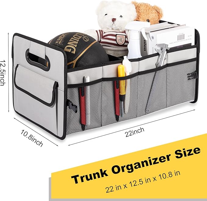 JiatuA Car Trunk Organizer, Car Organizers and Storage Collapsible Multi Compartment Container Box, Adjustable Car Accessories for SUV Sedan Truck, Standard Size, Grey