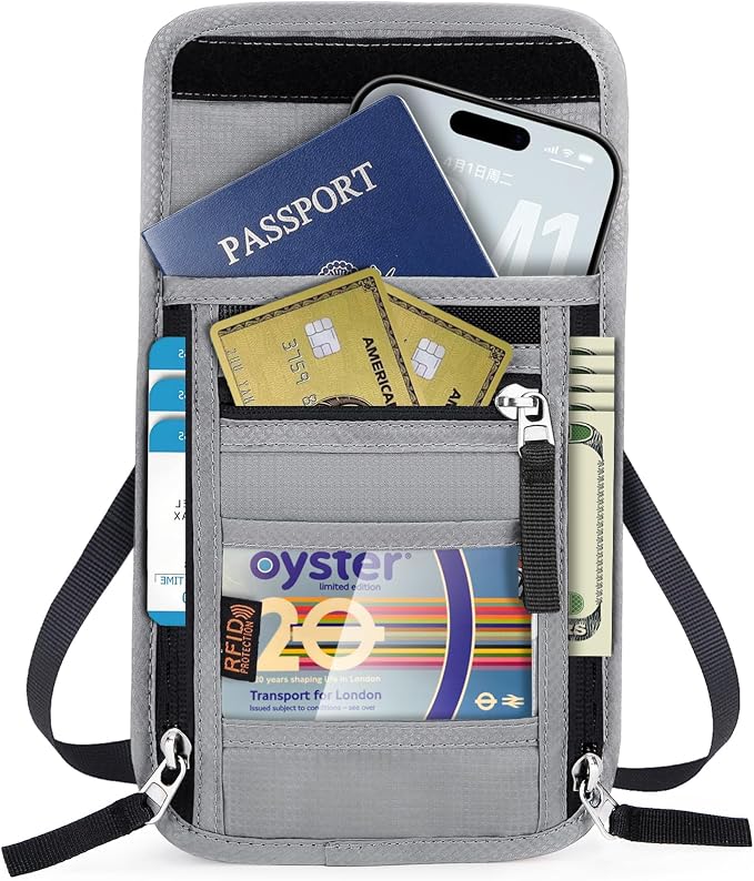 Travel Neck Wallet with RFID Blocking & Passport Holder - Large Capacity Hidden Pouch for Phone, Cash, Cards, ID | Slim Fit, Anti-Theft Organizer for Airports, Sightseeing