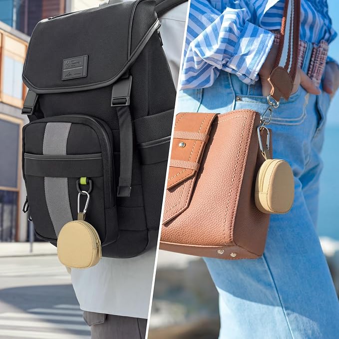 Keychain Pouch Coin Pouch Compact EDC Pouches Data Cable Organizer Earphone Earbuds Storage Zipper Case Bag with Clip on Hook for Mini Gear Bag, Change Wallet (Khaki)