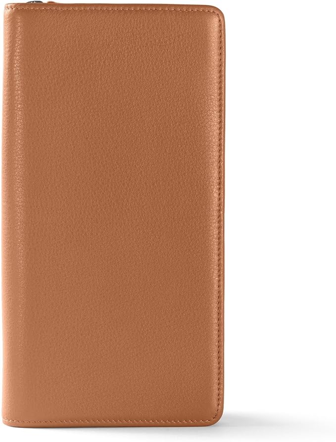 Leatherology Cognac Full Grain Leather Zip Around Travel Wallet – RFID Passport Organizer for Cards, Cash & Travel Documents