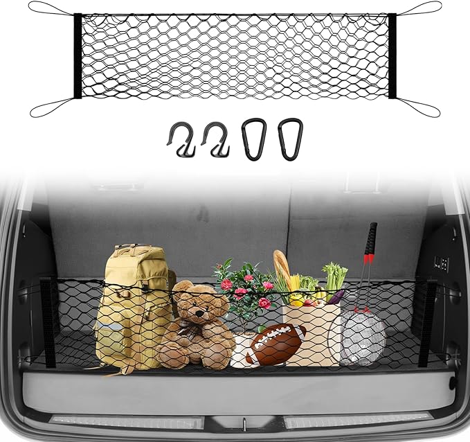 Karltys Cargo Net for Chevy Tahoe/Suburban/GMC Yukon 2015-2020 Envelope Style | Elastic Mesh Net | Heavy Duty | Metal Hooks | Chevrolet Tahoe Trunk Net Accessories