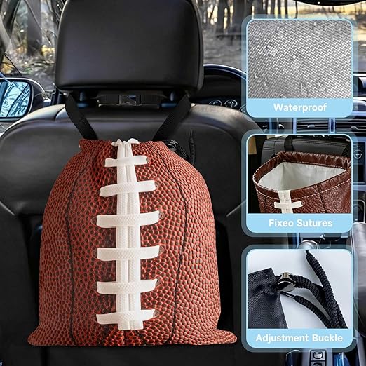 Football Texture Car Trash Bag - Waterproof Car Trash Bag Hanging Leakproof Car Garbage Bag - Washable Reusable Trash Bag For Car Interior Hanging Organizer Storage Vehicle Travelling Camping