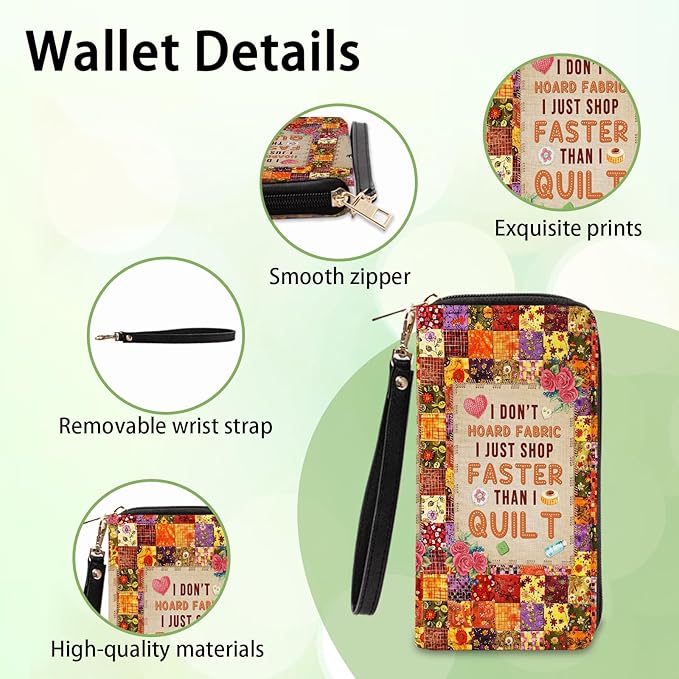 Quilting & Sewing Lover Wallet for Women - Slim PU Leather Womens Wallet with Cash Zipper Coin Purse, Credit Card Holder Wallets, Wristlet Wallets for Female Crafter & Quilter (Sewing Enthusiast Gift)