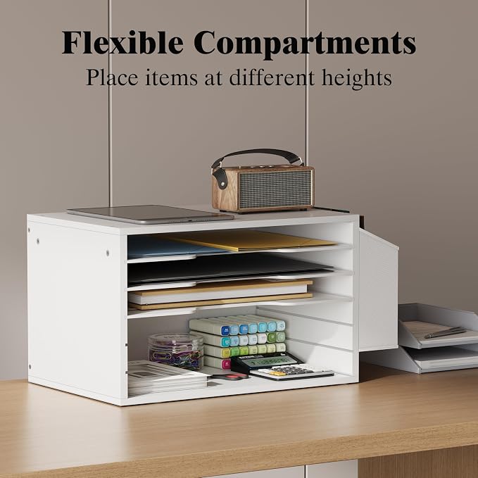 Unionly 12x18 Construction Paper Organizer,6-Tier Adjustable Literature Organizer,Large Wooden File Sorter with Side Pocket,Office Mailbox for Home,Classroom,Office (White, Large 6 Slots)