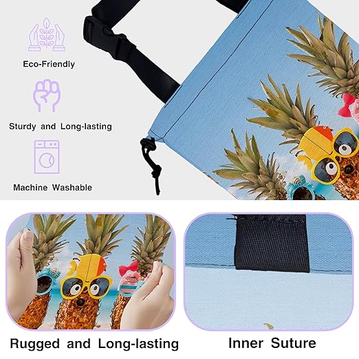 Car Trash Bag Hanging Funny Pineapple on The Beach Car Trash Can for Back Seat Waterproof Car Garbage Can with Adjustable Straps and Drawstring for Car Accessories Vehicle Travelling Camping