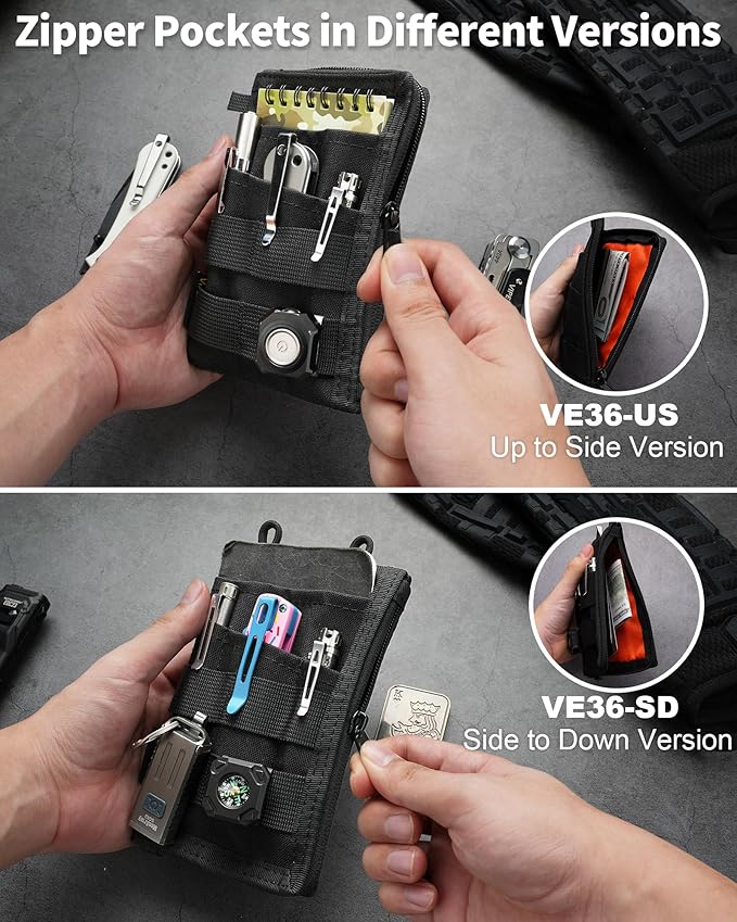 VIPERADE VE36 EDC Pouch Pocket Organizer, Slim EDC Pocket Organizer with Zipper, Tactical Pouch for Flashlight, Multitool, Pen, Notebook, Compact EDC Gear Pouch