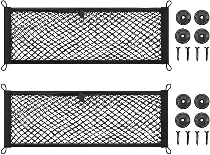 2 Layer Small Cargo Net,Cargo Storage Pocket Net, Mesh Elastic Pouch Organizer with Mounting Screws Hooks for Car,Rv, Trunk,Boats,SUV, Truck (2 Pack, 23.6 x 9.8Inch(60 x25cm)
