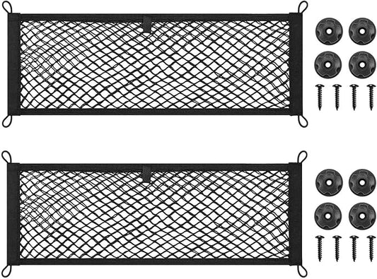 2 Layer Small Cargo Net,Cargo Storage Pocket Net, Mesh Elastic Pouch Organizer with Mounting Screws Hooks for Car,Rv, Trunk,Boats,SUV, Truck (2 Pack, 23.6 x 9.8Inch(60 x25cm)