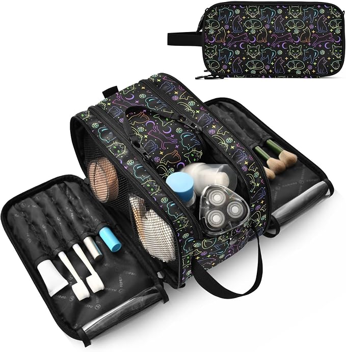 MNSRUU Witchcraft Black Cats Makeup Bag - Large Capacity Cosmetic Organizer, Portable Toiletry Bag for Travel Size