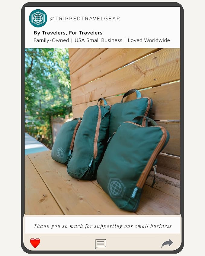 Compression Packing Cubes for Travel, 6-Piece Lightweight Packing Cubes Set for Carry-On Luggage & Backpacks – TRIPPED Travel Gear (Green and Brown)