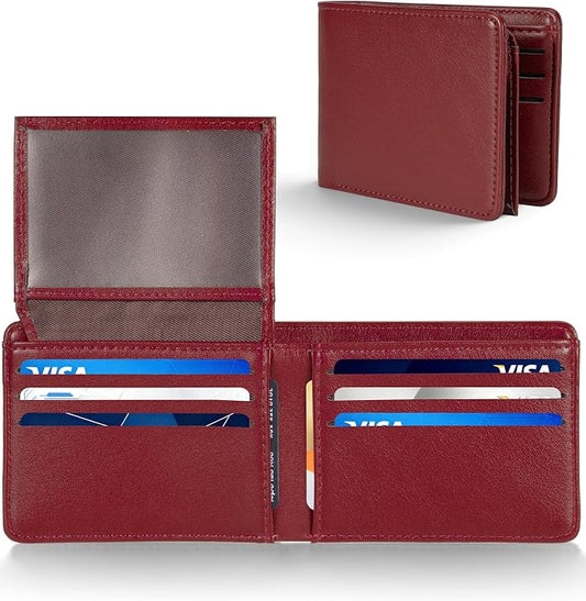 GNDR Wallet For Men Bifold Red RFID Blocking Slim Faux Leather Wallets Card Holder Front Pocket Minimalist Men Accessories With Gift Box