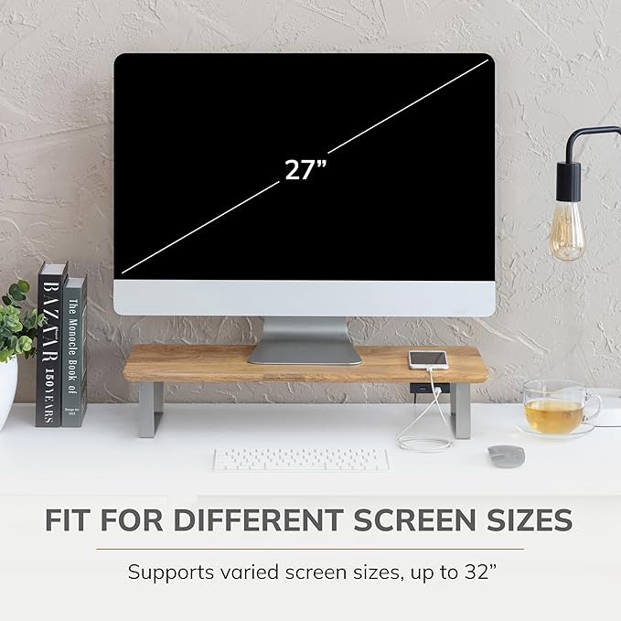 Anji Mountain Monitor Stand - Desktop Organizer & Laptop Riser, Ergonomic Monitor Riser, Space-Saving Monitor Stand for Desk, Durable Construction, Easy Assembly, Ideal for Home & Office,Natural