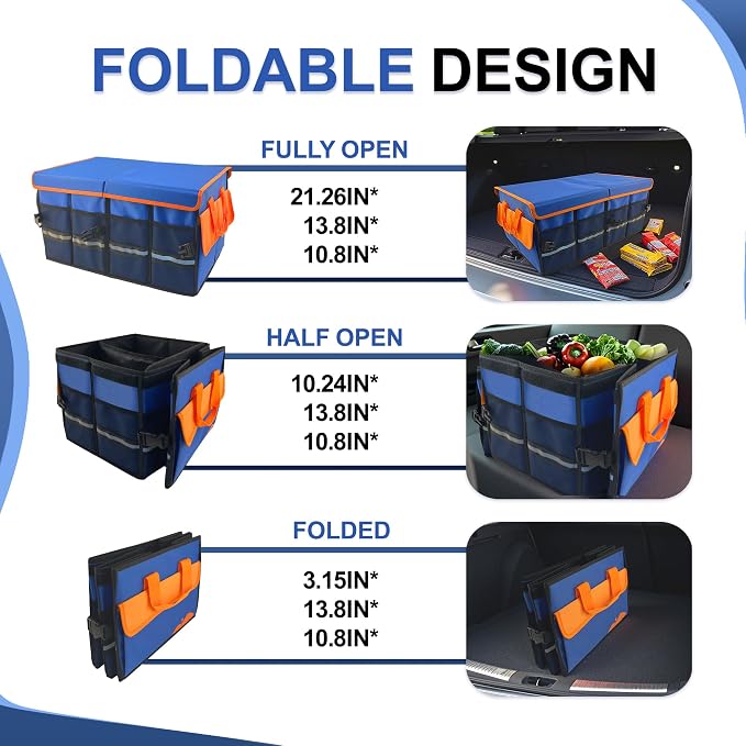 Car Trunk Organizer with Lid, Collapsible Multi-Compartment Car Organizer and Storage, Truck & Car Accessories for Women and Men, 54L Capacity Trunk Organizer for Outdoor/Camper/Travel/SUV/Car Truck