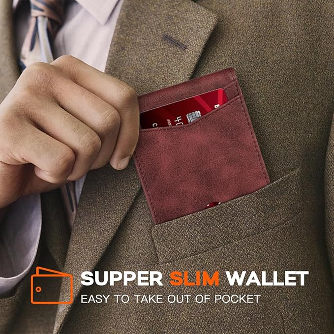 RUNBOX Wallet for Men Slim Leather Bifold RFID Blocking Minimalist Front Pocket Design with Gift Box