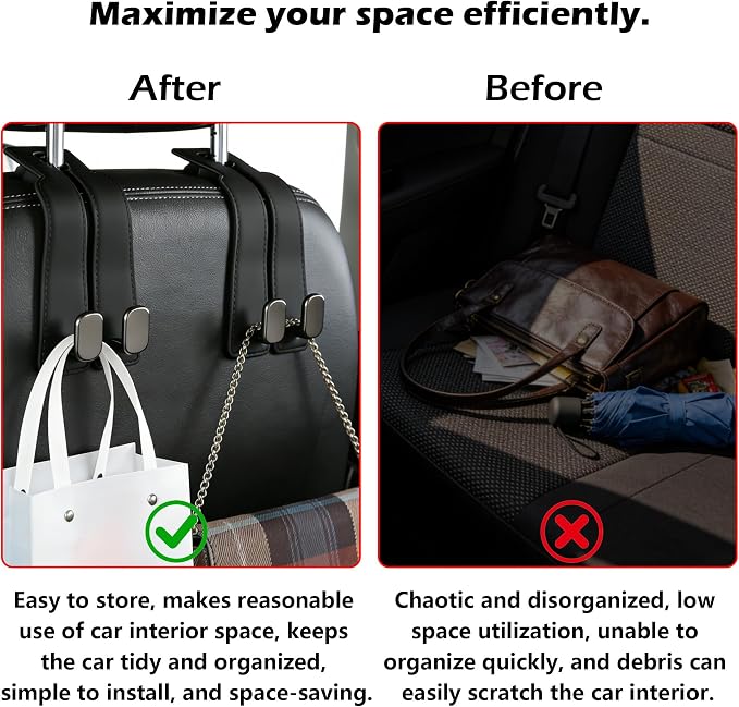 Purse Hook for Car -Universal Premium materials silicone and Aluminum-Magnesium Alloy Double Car Seat Back Storage Hook for Purses, Handbags, Bags (2 Pack) Black