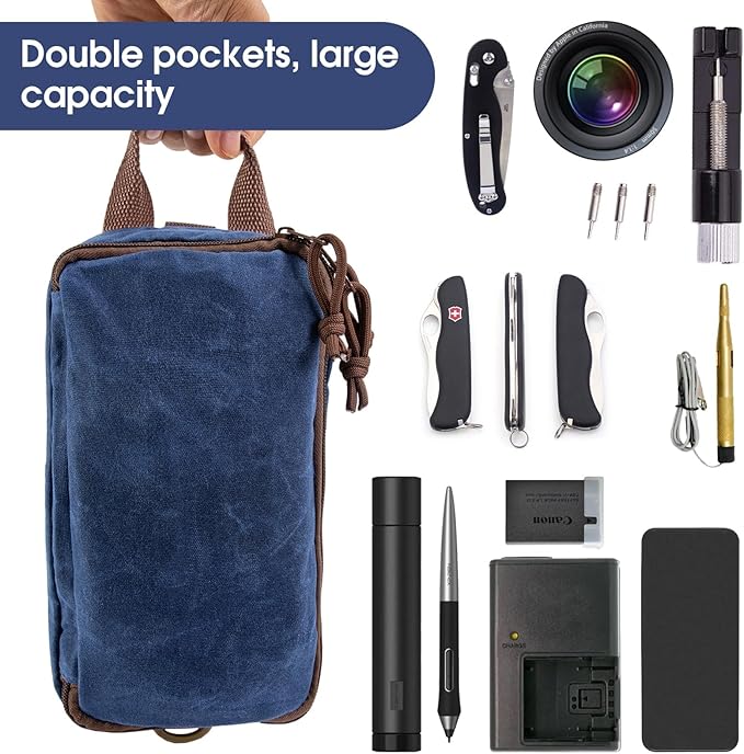 Multipurpose EDC Pouch Pen Case, Waxed Canvas EDC Bag, Small Tool Bag Pen Pouch, Water Resistant EDC Pocket Organizer, Mini Canvas Pouch for Motorcycle, Bike, EDC, Pen, Pencil, Travel