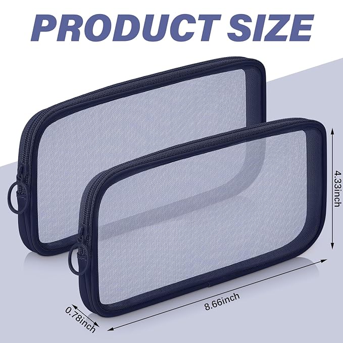 Weewooday 4 Pcs Mesh Makeup Bag Mesh Cosmetic Bag Toiletry Pouch with Zipper Mini Makeup Cosmetic Purse for Daily Accessory (Medium,Navy Blue)