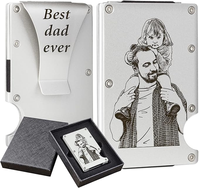 Carbon Fiber RFID Photo Wallets for Men with Aluminum Money Clip Personalized Gifts for Husband Boyfriend Dad Groomsmen Perfect Gifts for Fathers Day Birthday, Anniversary, Wedding, Valentine's Day