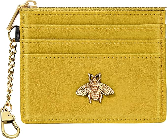 SEAVILIA Card Holder Keychain Wallet for Women with ID Window RFID Coin Purse Bee Gifts Slim Minimalist Small Wallet